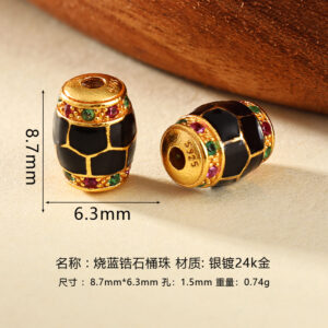 Enameled zircon barrel beads