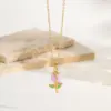 Wholesale Jewelry Elegant Simple Style Flower 304 Stainless Steel 18K Gold Plated Enamel Plating Pendant Necklace Cable Chain