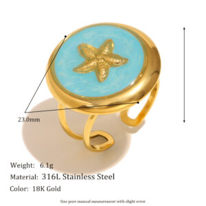 Round oil drop starfish open ring-gold