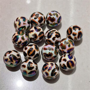 Wholesale 16mm dual-color UV plated printed leopard print beaded DIY pen, phone chain, keychain, car pendant and other accessories
