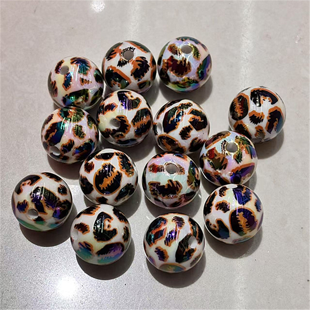 Wholesale 16mm dual-color UV plated printed leopard print beaded DIY pen, phone chain, keychain, car pendant and other aessories