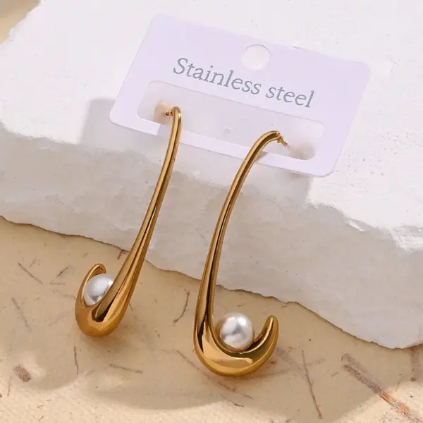 Wholesale 1 Pair/Package Casual Elegant U Shape Oval Handmade Polishing Plating 304 Stainless Steel Acrylic Pearl 18K Gold Plated Earrings