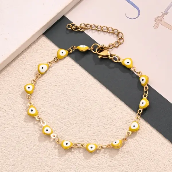 Wholesale Casual Classic Style Devil's Eye Color Block Heart Shape 304 Stainless Steel 18K Gold Plated Bracelets In Bulk