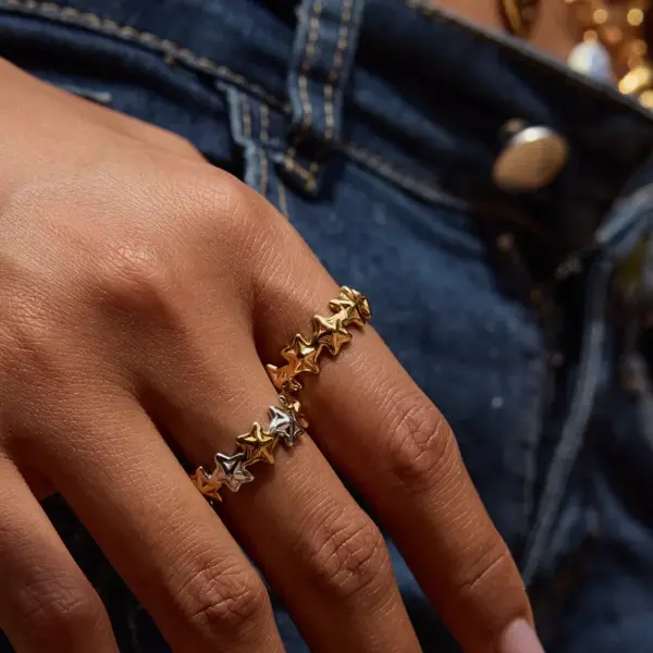 304 Stainless Steel Pentagram PVD Coated Real Gold Plated Casual Simple Style Commute Waterproof Non Tarnish Open Rings Rings