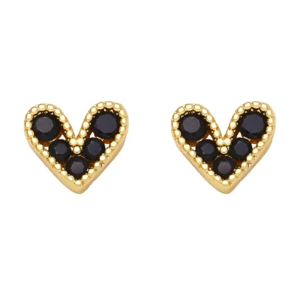 Fashion Heart Copper Artificial Gemstones 18k Gold Plated Earrings Ear Studs