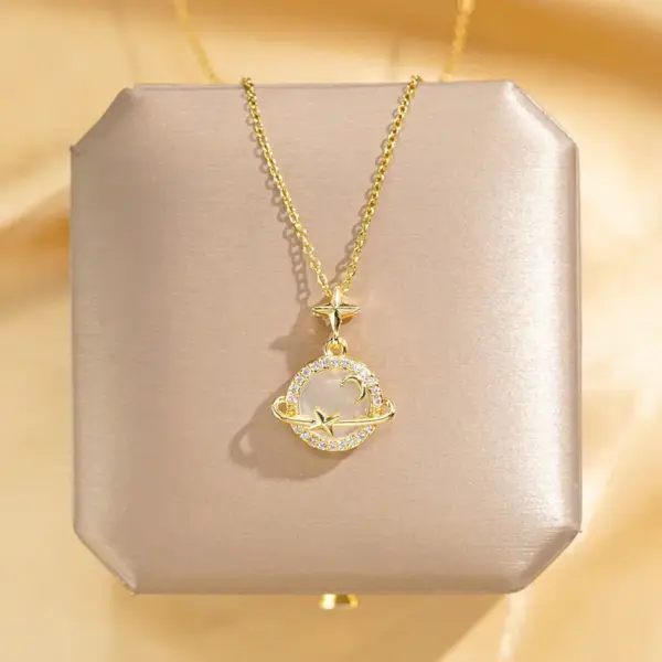 Wholesale Jewelry Glam Luxurious Solid Color 304 Stainless Steel Copper Diamond 18K Gold Plated Plating Inlay Pendant Necklace