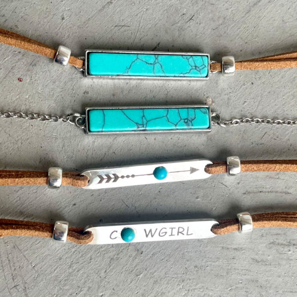 Wholesale Cross-border Hot Sale European and American Style Simple Jewelry Turquoise Fashion Geometric Long Strip Western Denim Vintage Leather Rope Necklace