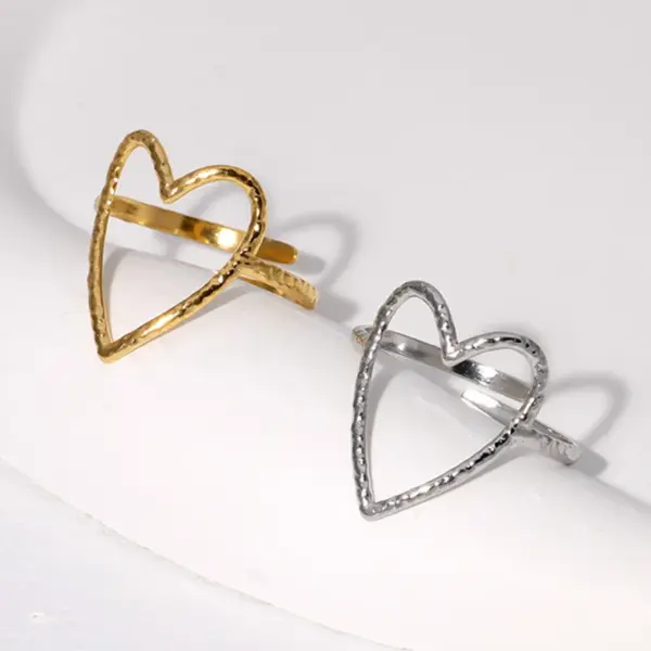Wholesale Jewelry Sweet Heart Shape 304 Stainless Steel 18K Gold Plated Plating Hollow Out Stainless Steel Rings