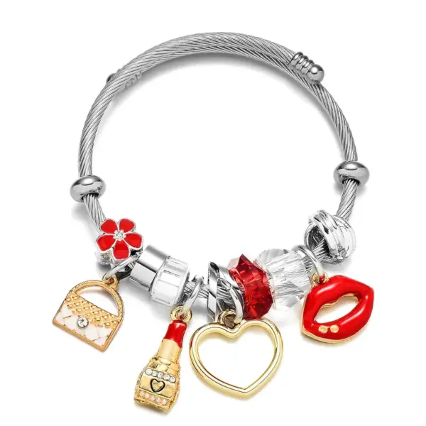 Wholesale Fashion Heart Shape Titanium Steel Inlay Zircon Bangle 1 Piece