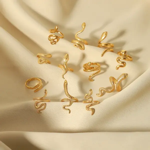 Wholesale 304 Stainless Steel Snake PVD Coated 18K Gold Plated 18K Real Gold Plated Real Gold Plated Hip-Hop Exaggerated Cool Style Waterproof Non Tarnish Plating Gold Open Rings