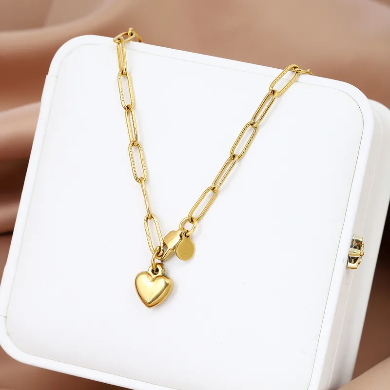 Wholesale Jewelry Romantic Heart Shape 304 Stainless Steel 18K Gold Plated Handmade Pendant Necklace