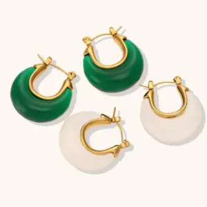 Wholesale PVD Coated Real Gold Plated U Shape Stainless Steel Arylic Retro Waterproof Non Tarnish Earrings