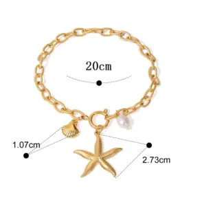 【XKB0154】Pearl Shell Starfish Bracelet / Gold