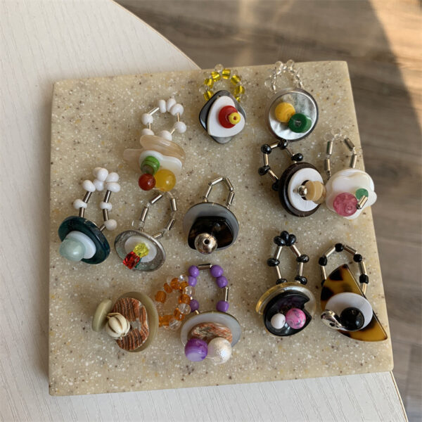 Wholesale Multi-Element ~ vintage beaded ring for women trendy light luxury niche design index finger ring cold wind elastic stacked ring