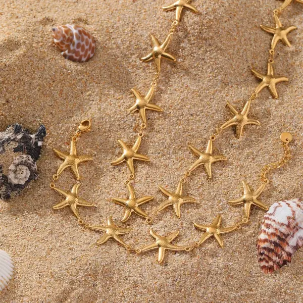 Wholesale Jewelry Casual Beach Simple Style Geometric 304 Stainless Steel 18K Gold Plated Plating Cable Chain Bracelets Necklace