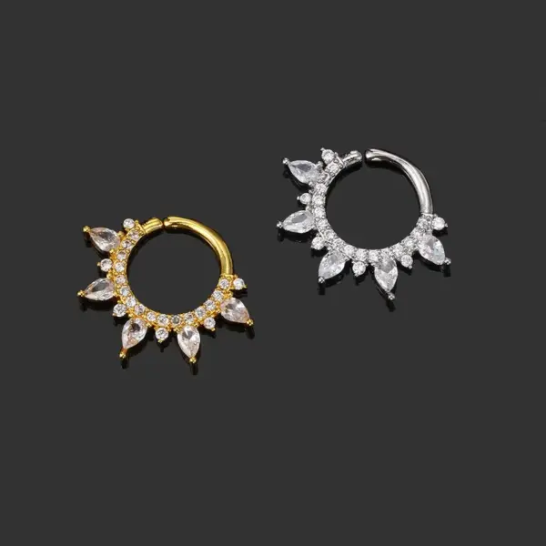 Wholesale Copper Zircon Ear Bone Nail Women's Pear-shaped Stone Screw Buckle Piercing Earrings Nose Ring