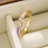 Wholesale Simple Style Square Water Droplets Heart Shape Copper Enamel Plating Inlay Zircon 18k Gold Plated Open Ring