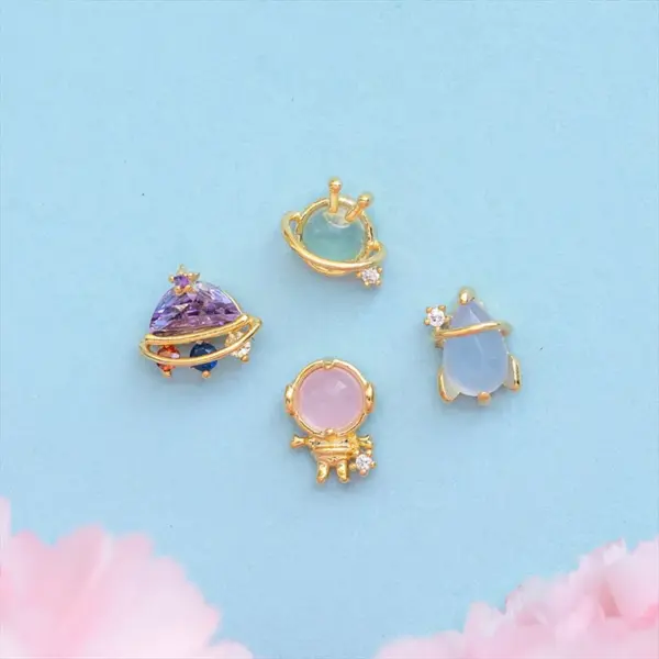 Wholesale Lady Geometric Brass Ear Studs Metal Gem Copper Earrings