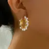 Wholesale 1 Pair Elegant Cute Sweet Flower Beaded Pearl 201 Stainless Steel 18K Gold Plated Earrings