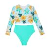 Wholesale 2025 European and American New Digital Printed High Neck Long Sleeve Amazon Bikini High Waist Split Surfer Women's Swimsuit