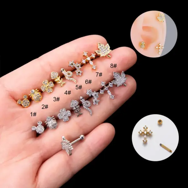 1 Piece Halloween Sweet Simple Style Cross Snake Spider Plating Inlay Copper Zircon Cartilage Earrings