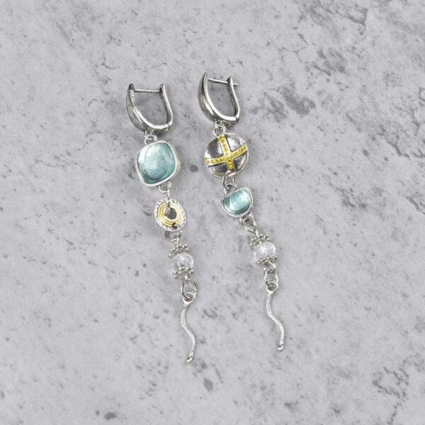 Wholesale Asymmetrical Sapphire Engraved Cross Earrings