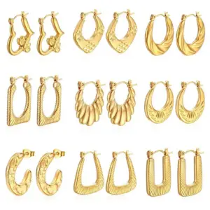 304 Stainless Steel Solid Color Electroplated Golden Plated Simple Style Classic Style Waterproof Non Tarnish Plating Earrings