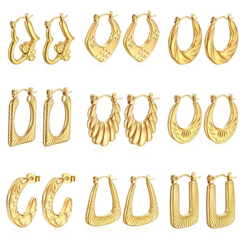 Wholesale 304 Stainless Steel Solid Color Electroplated Golden Plated Simple Style Classic Style Waterproof Non Tarnish Plating Earrings