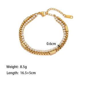 [Tse2003] White Diamond Double Chain Bracelet / Gold