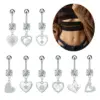 Stainless Steel Heart Series Zircon Navel Ring Piercing Jewelry Simple Style Unisex Navel Decoration Flower Pattern