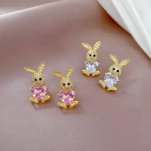 Real Gold Plated 304 Stainless Steel PVD Coated Artificial Gemstones Animal Waterproof Non Tarnish Cute Earrings Necklace For Women'S