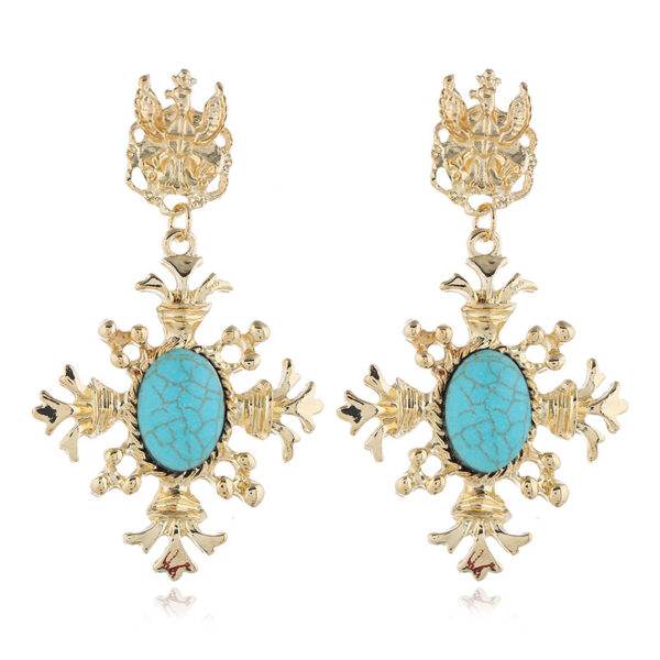 oly-0f72f80b0557a00908301e128070039d Wholesale Korean Dongdaemun Retro Baroque Cross Stud Earrings for Women - Trendy and Fashionable Turquoise Gemstone Earrings
