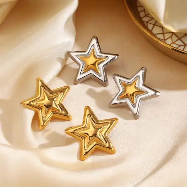 PVD Coated 18K Gold Plated Pentagram Star 304 Stainless Steel Casual Rock Streetwear Waterproof Non Tarnish Ear Studs
