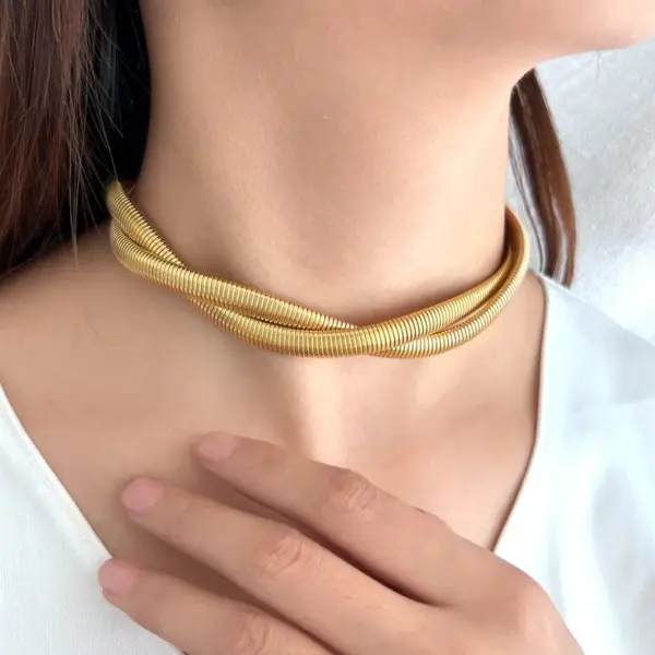 PVD Coated 18K Gold Real Gold Plated Geometric 304 Stainless Steel Retro Simple Style Waterproof Non Tarnish Bracelets Necklace Jewelry Set