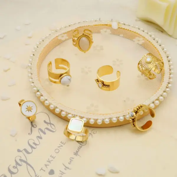 PVD Coated 14K Gold Real Gold Plated Geometric 304 Stainless Steel Fashion Waterproof Non Tarnish Open Ring