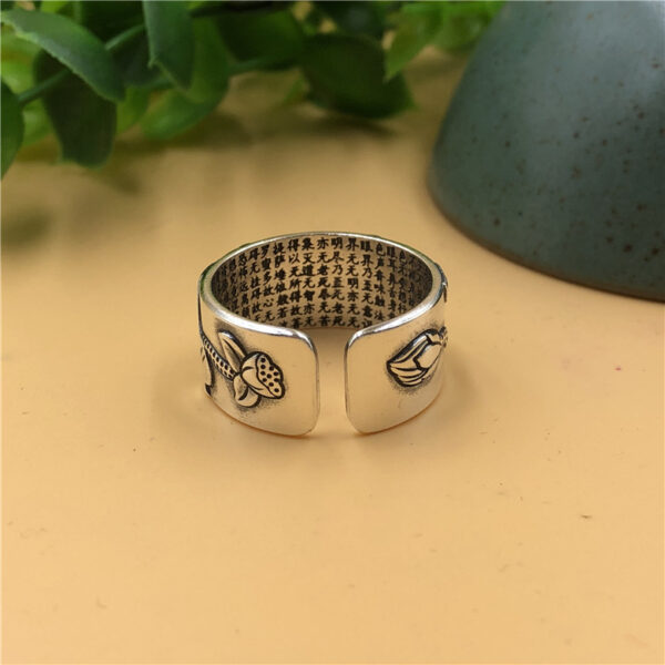 Wholesale Old silversmith 999 Thai silver Lotus self-discipline retro Heart Sutra ring men's and women's fashion National style living mouth food finger ring niche