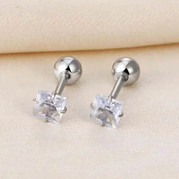 Wholesale 1 Pair Simple Style Square Inlay 304 Stainless Steel Zircon 18K Gold Plated Stainless Steel Earrings