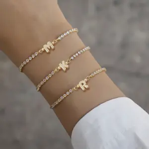 Wholesale Jewelry Elegant Simple Style Letter Copper Zircon Bracelets Box Chain Tennis Chain