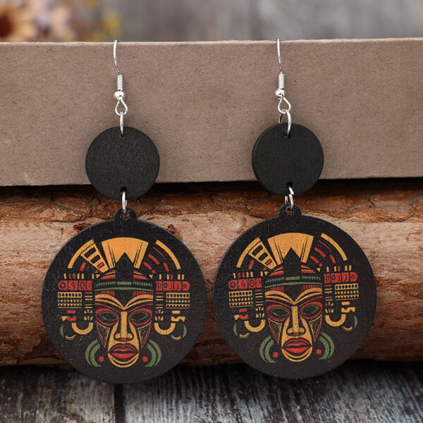 oly-0f8d54390675f70a11051718e95056c9 Wholesale Geometric Printed Pharaonic Image Vintage Wooden Earrings