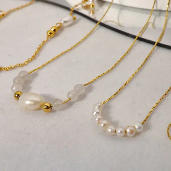 Wholesale PVD Coated 18K Gold Real Gold Plated Water Droplets 304 Stainless Steel Imitation Pearl IG Style Waterproof Non Tarnish 304 Stainless Steel Necklace