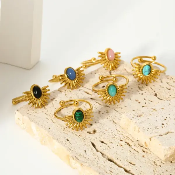 oly-0f8e9fd40e98501b03a2f9bb92249084 Wholesale PVD Coated Real Gold Plated 18K Gold Geometric 304 Stainless Steel Casual Simple Style Waterproof Non Tarnish Adjustable Ring