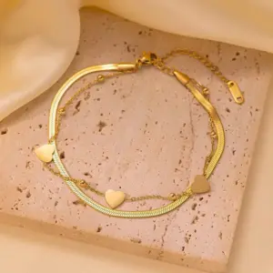 Qyb5003 Three Love Double Chain Anklet / Gold
