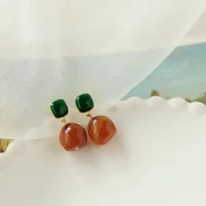 3# Silver Needle Coffee Color Enamel Earrings