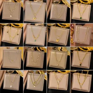 PVD Coated Real Gold Plated Water Droplets Heart Shape Rectangle Titanium Steel Elegant Waterproof Non Tarnish Titanium Steel Pendant Necklace