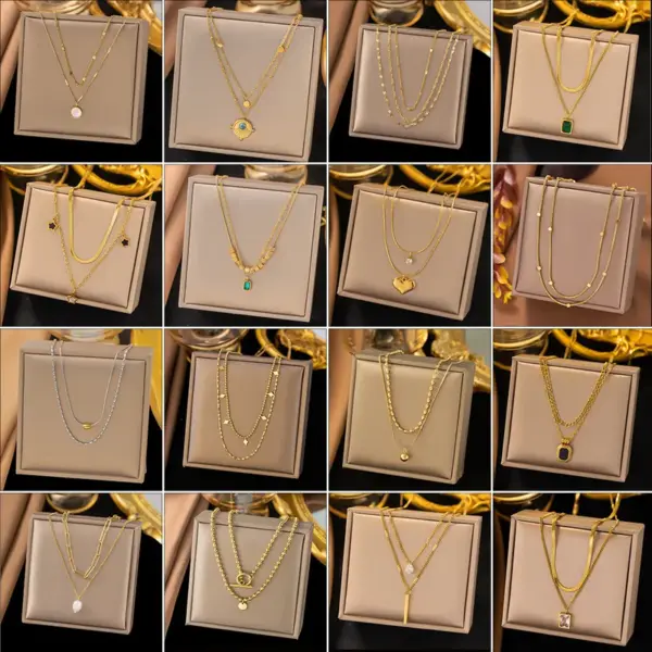 PVD Coated Real Gold Plated Water Droplets Heart Shape Rectangle Titanium Steel Elegant Waterproof Non Tarnish Titanium Steel Pendant Necklace