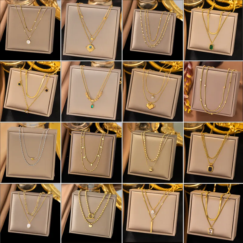 Wholesale PVD Coated Real Gold Plated Water oplets Heart Shape Rectangle Titanium Steel Elegant Waterproof Non Tarnish Titanium Steel Pendant Necklace