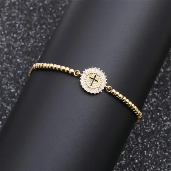 Wholesale Simple Copper Micro-inlaid White Zirconium Cross Bracelet