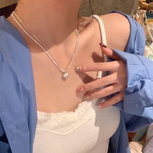 Wholesale Double-layer Brushed Love Necklace Female Niche Personality All-match High-end Clavicle Chain 2024 New Fashion Necklace