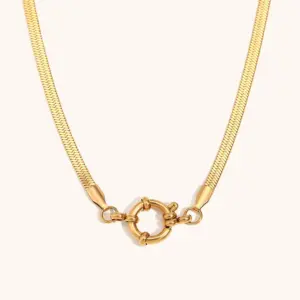 3mm Blade Chain Spring Fastener Pendant Necklace-Gold