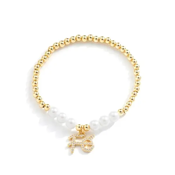 Wholesale Simple Mama Pearl Virgin Mary Copper Zircon Gold-plated Bracelet